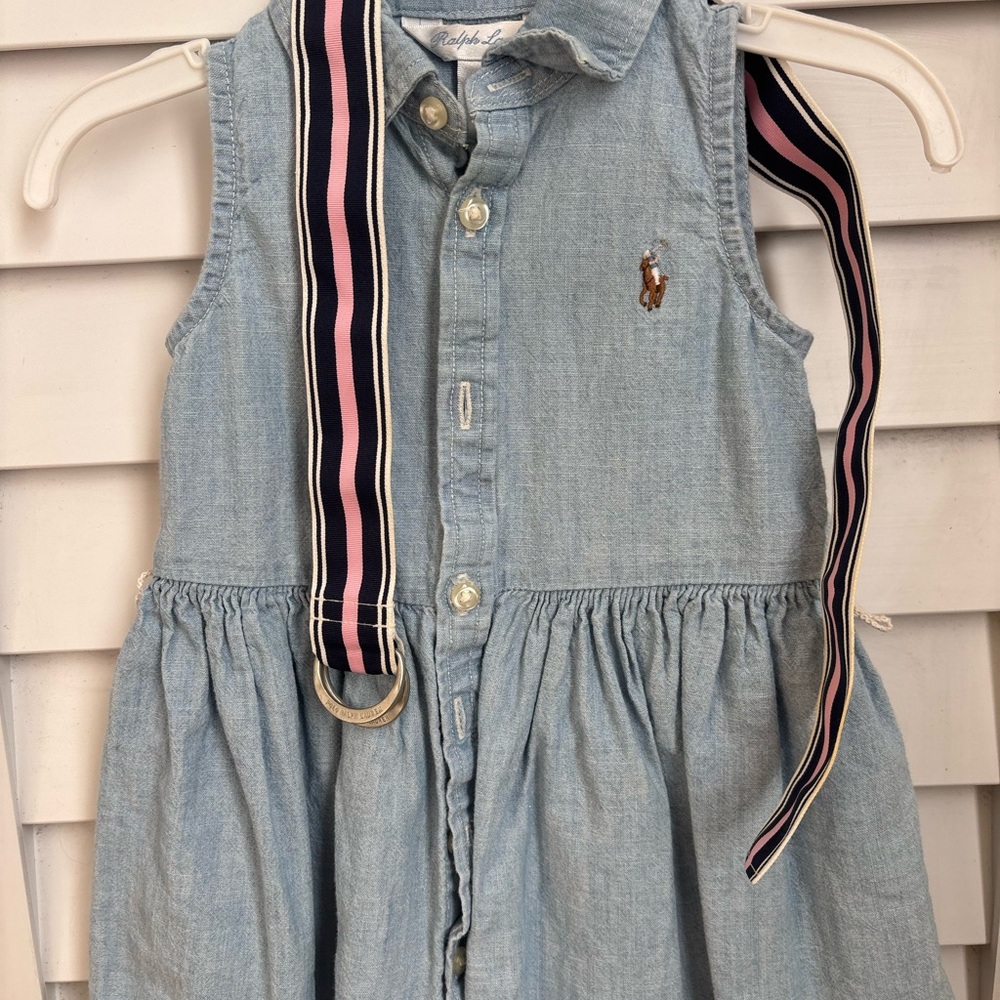 Ralph Lauren Kids Denim Dress with Pink and Navy Belt
